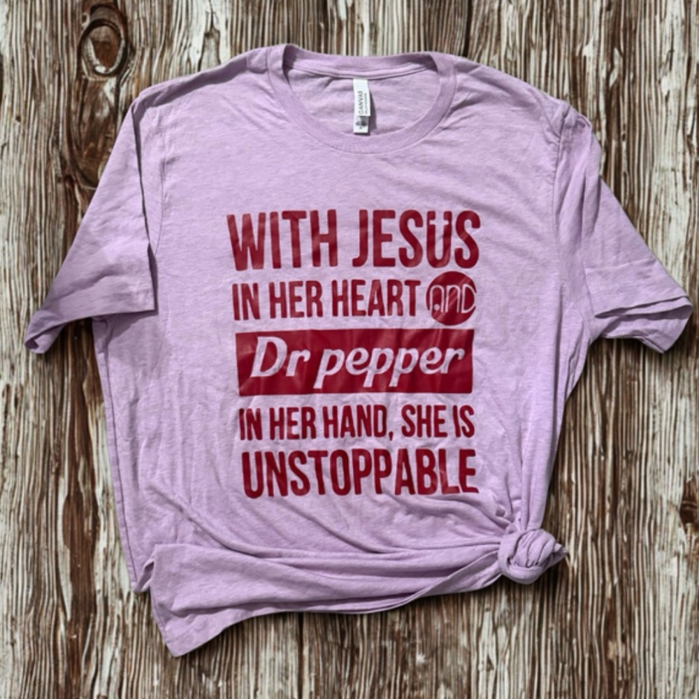 Bella Canvas Lilac Tee, Dr Pepper shirt